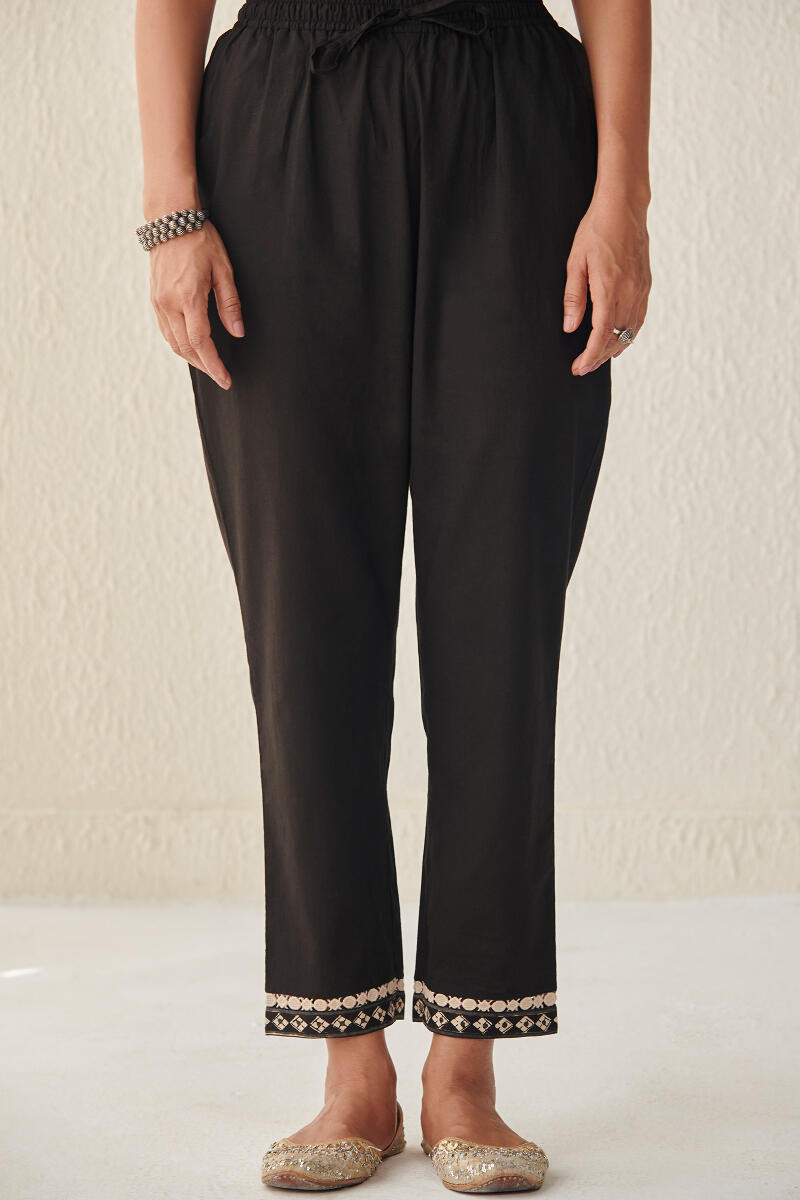 Black Handcrafted Cotton Narrow Pants