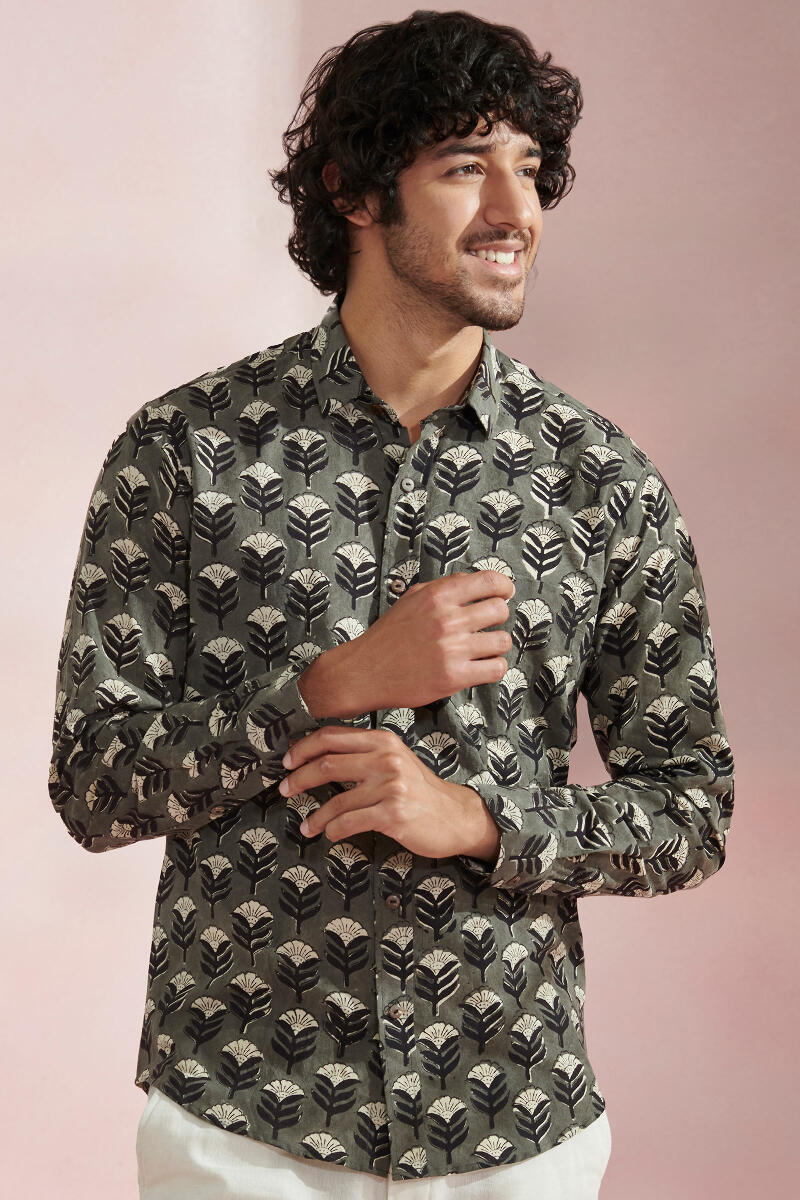 Black Block Printed Cotton Shirt