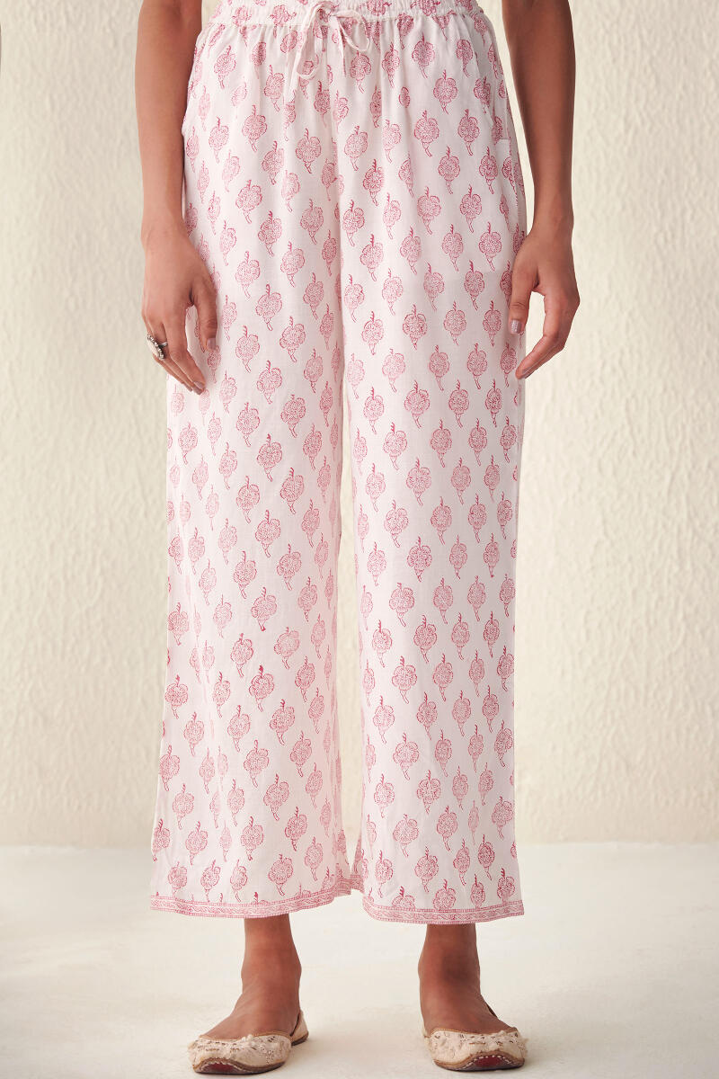 White Hand Block Printed Cotton Farsi Pants