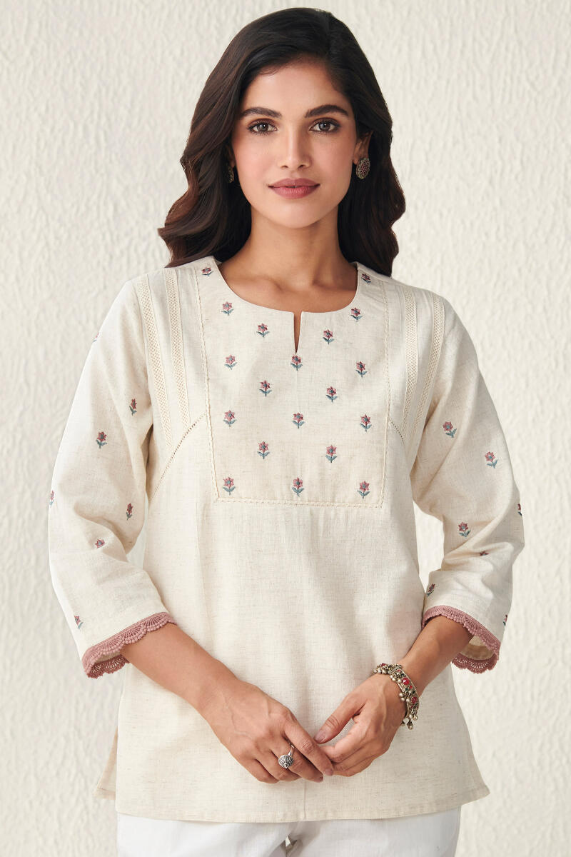 Beige Handcrafted Cotton Top