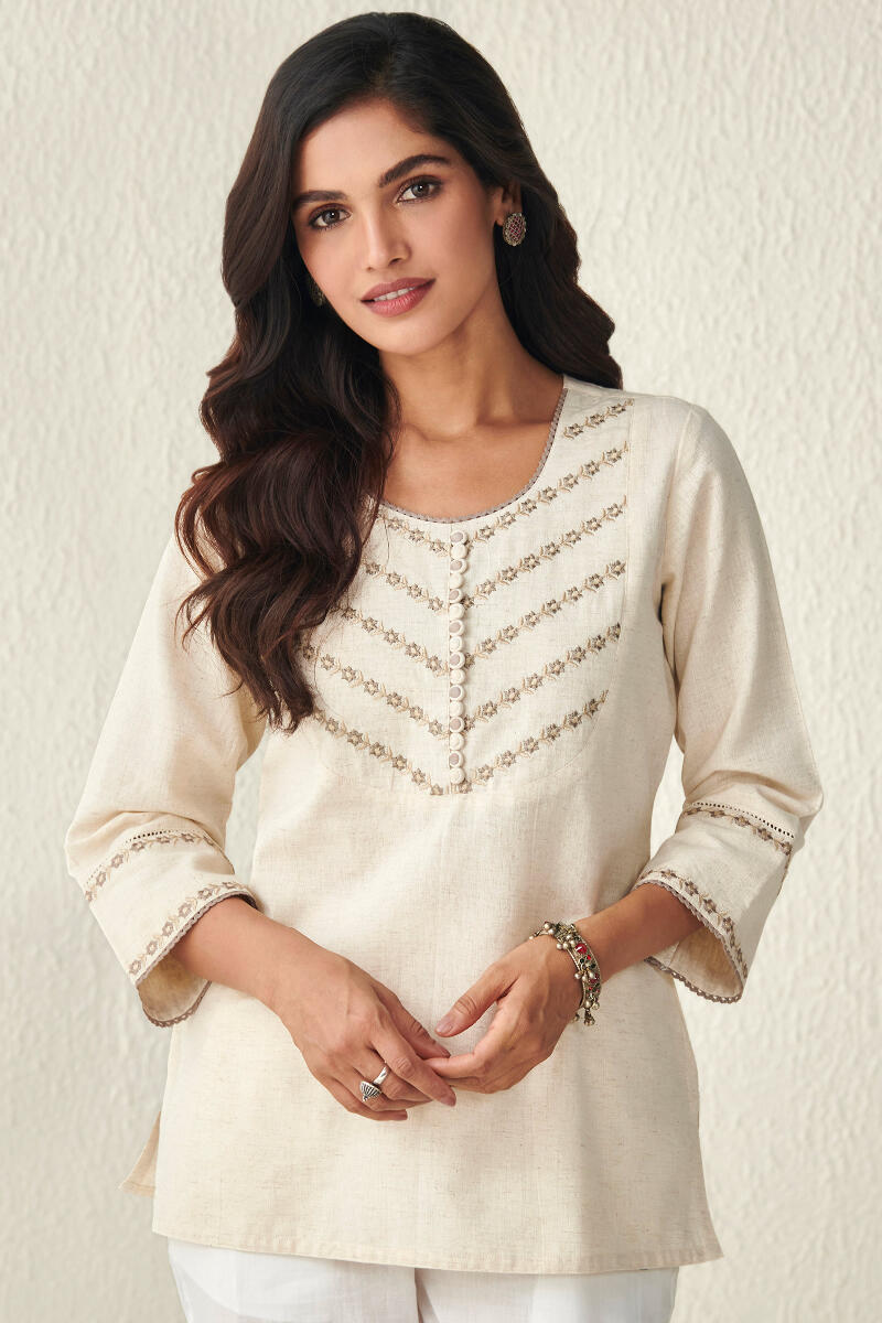 Beige Handcrafted Cotton Top