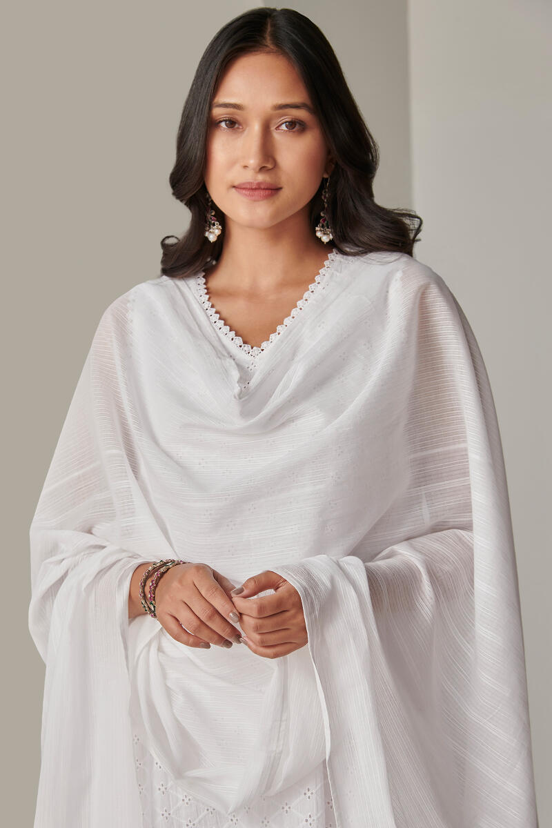 White Handcrafted Cotton Dupatta