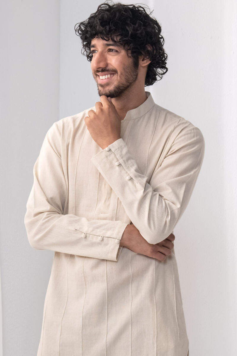 Beige Handcrafted Cotton Kurta