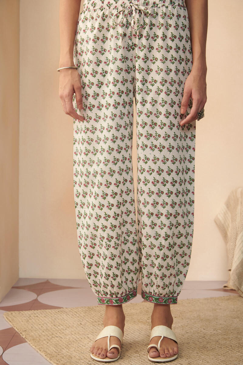 White Hand Block Printed Cotton Izhaar Pants