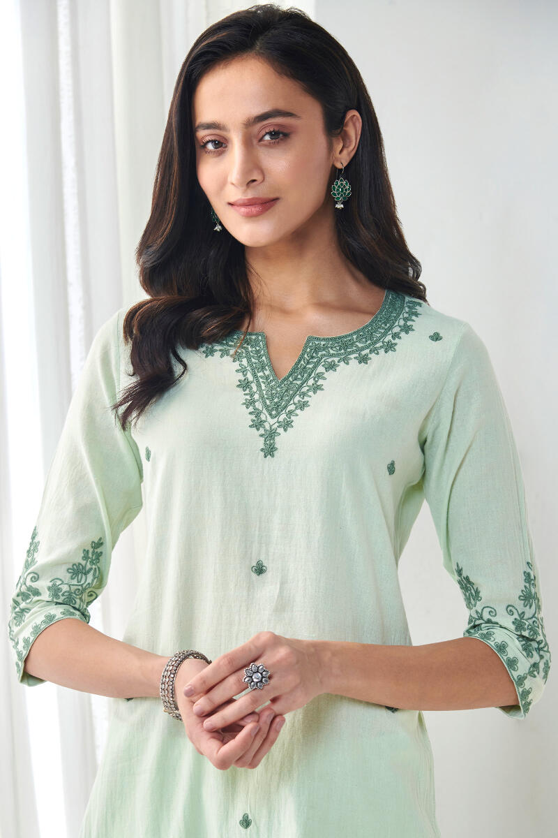 Green Handcrafted Straight Cotton Kurta