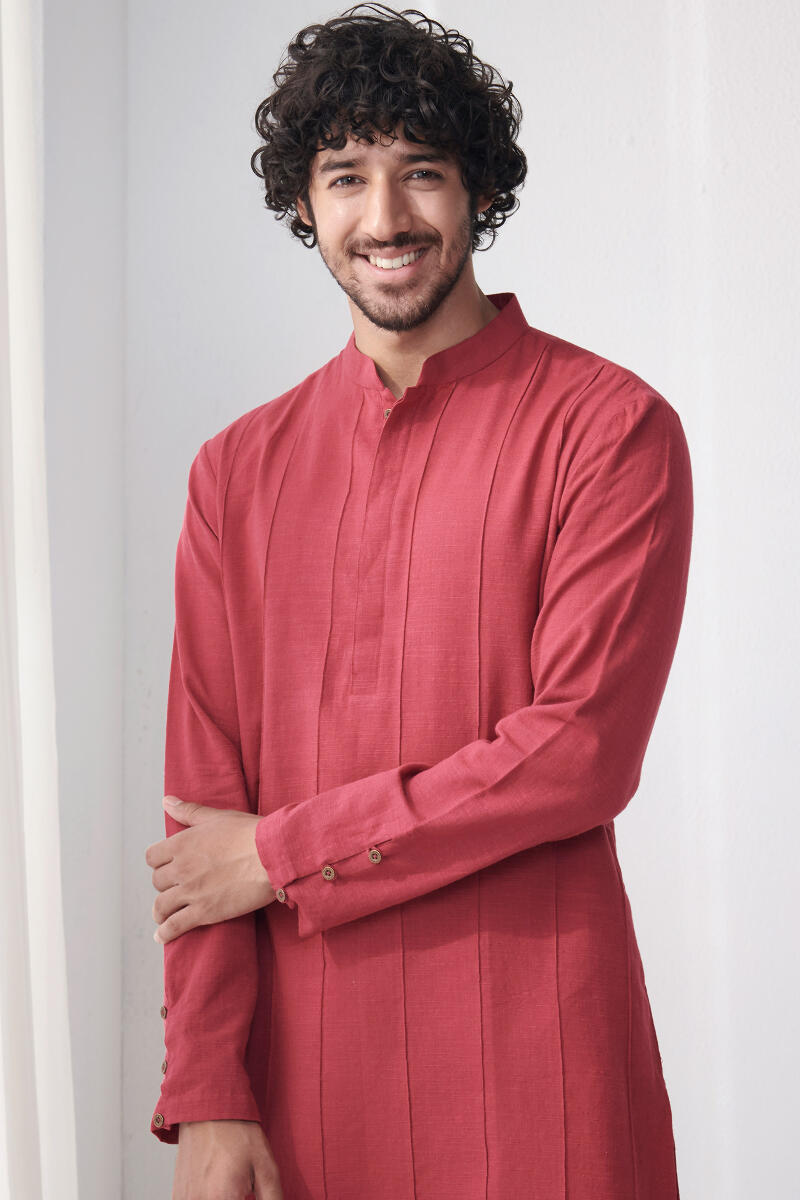 Red Handcrafted Cotton Kurta