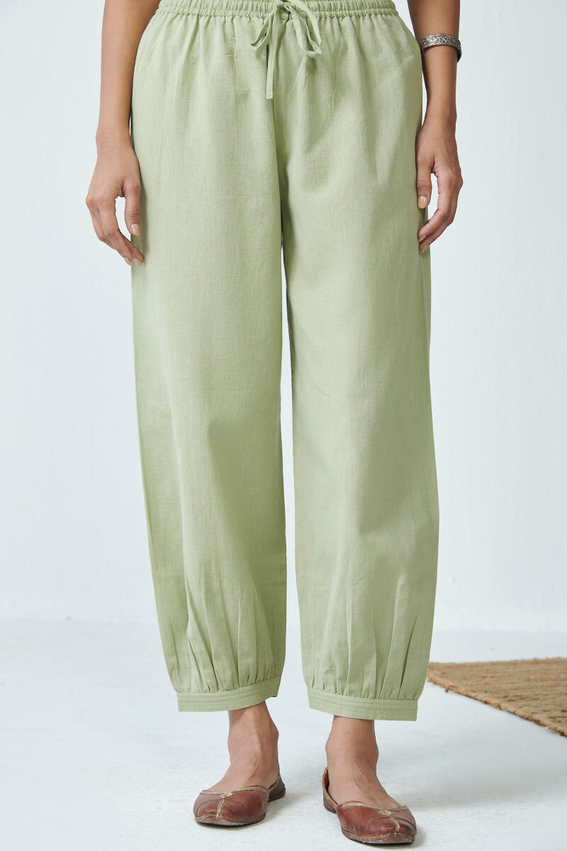 Green Handcrafted Cotton Izhaar Pants