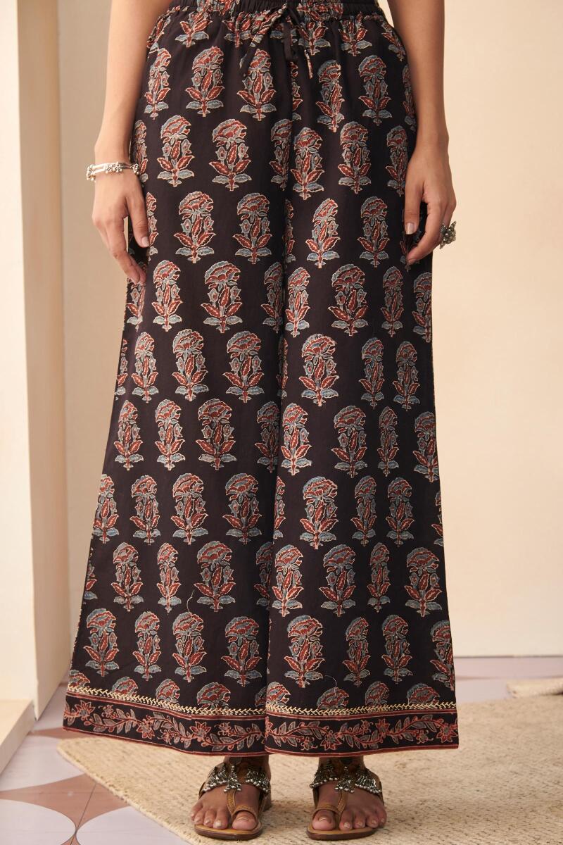 Black Hand Block Printed Cotton Palazzo