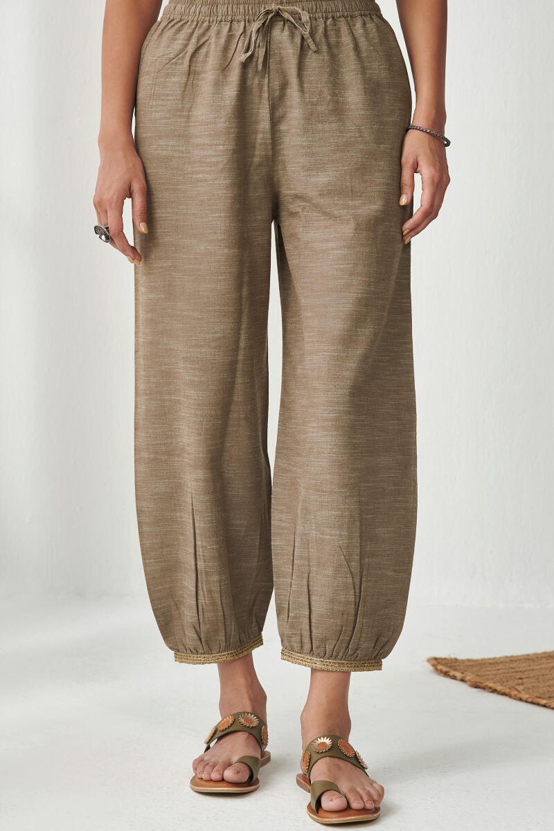 Brown Handcrafted Cotton Izhaar Pants