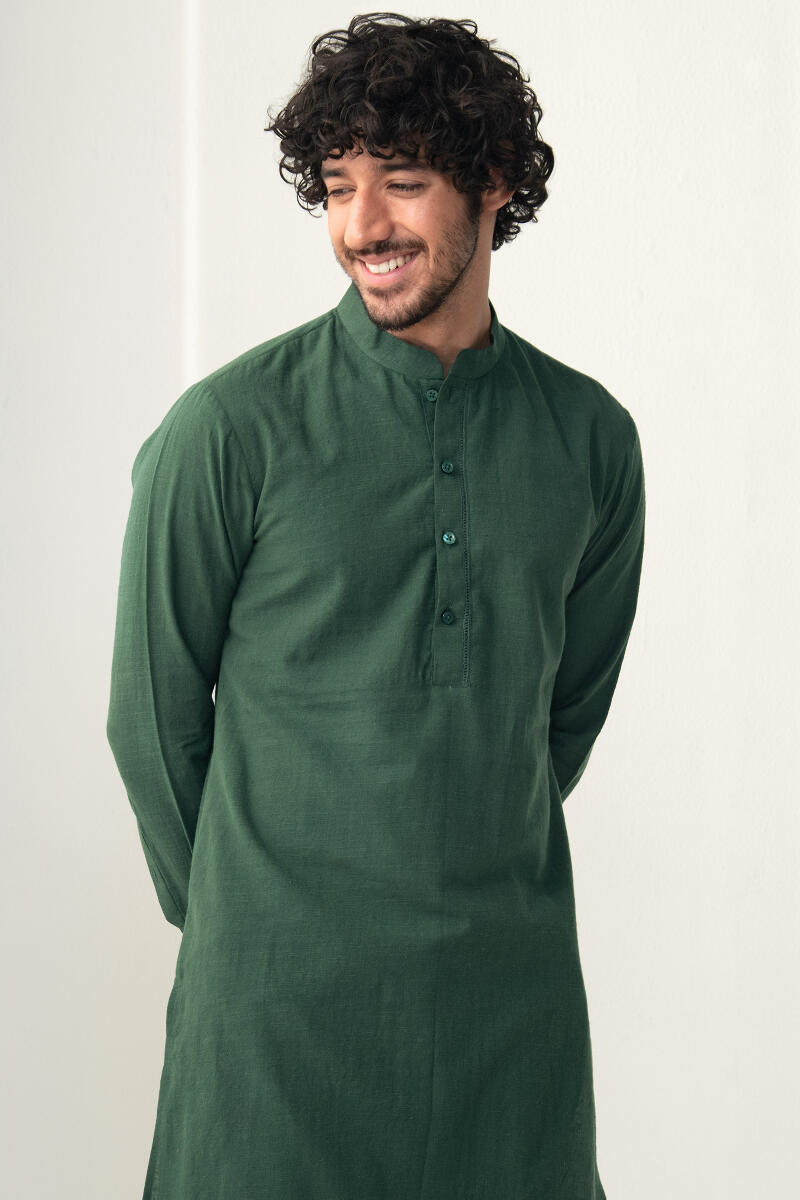 Buy Green Handcrafted Cotton Kurta for Men FGMNK22 46 Farida Gupta