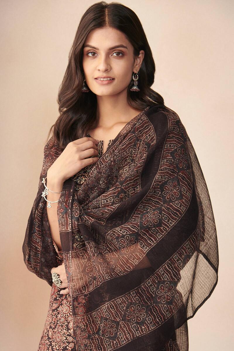 Black Hand Block Printed Cotton Dupatta