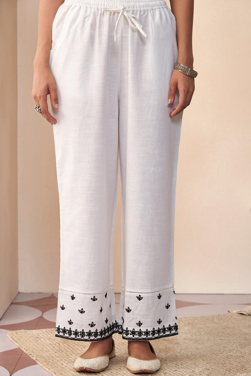 White Handcrafted Cotton Farsi Pants