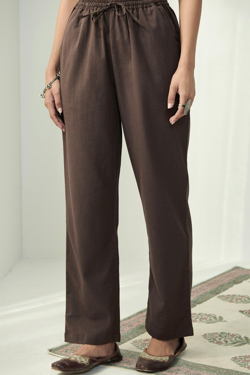Brown Handcrafted Cotton Flax Pants