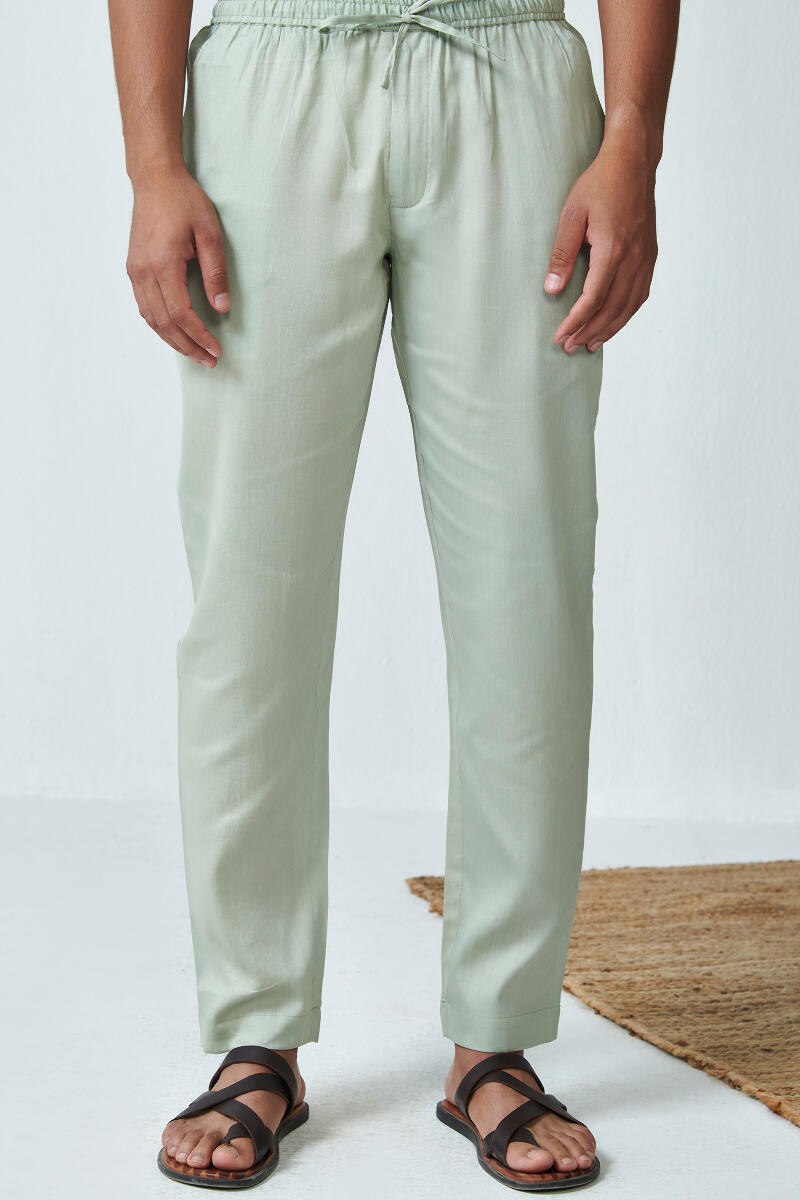 Green Handcrafted Vegan Silk Pants