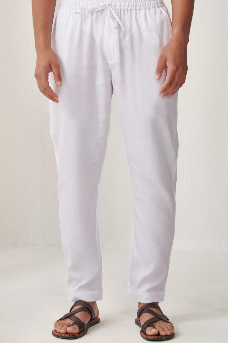 White Handcrafted Vegan Silk Pants