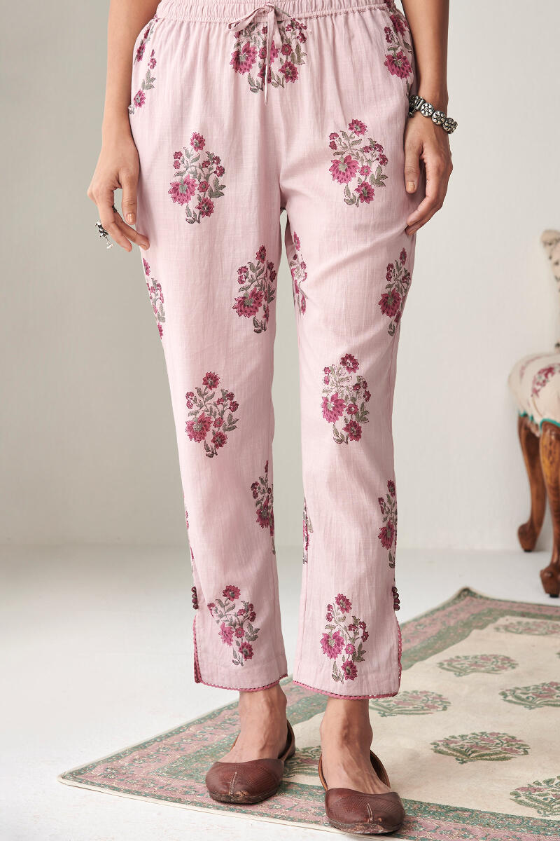 Purple Hand Block Printed Cotton Narrow Pants