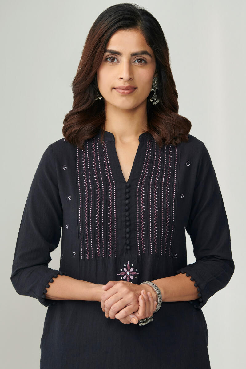 Black Handcrafted Straight Handloom Kurta