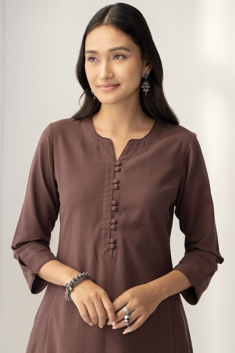 Brown Handcrafted A-Line Cotton Kurta