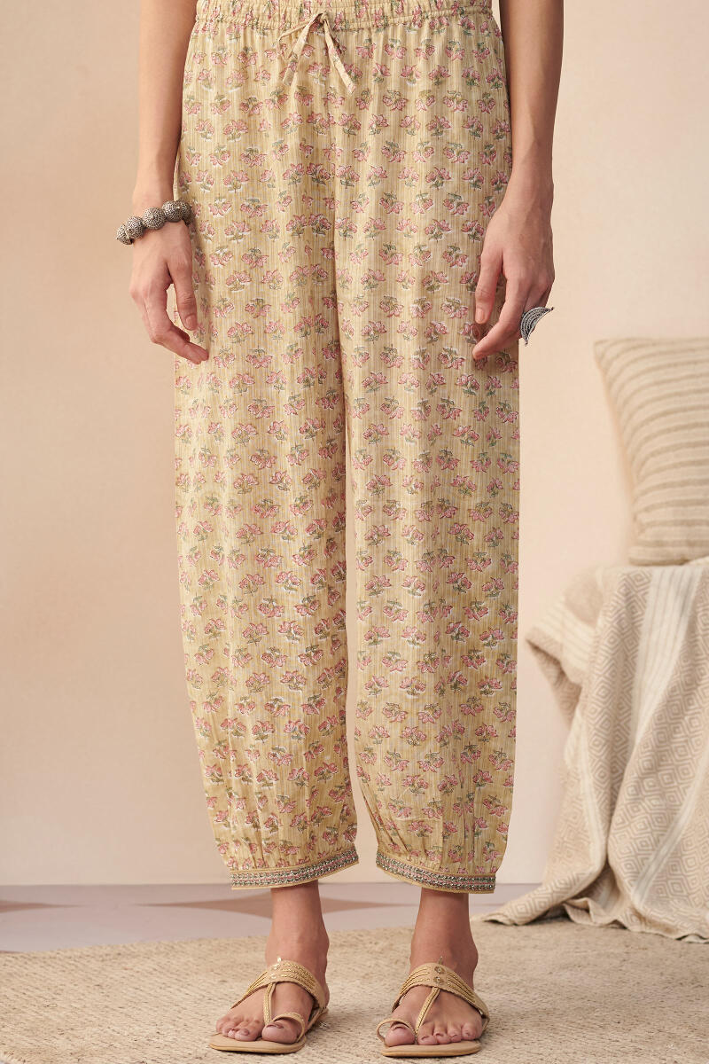 Mustard Hand Block Printed Cotton Izhaar Pants