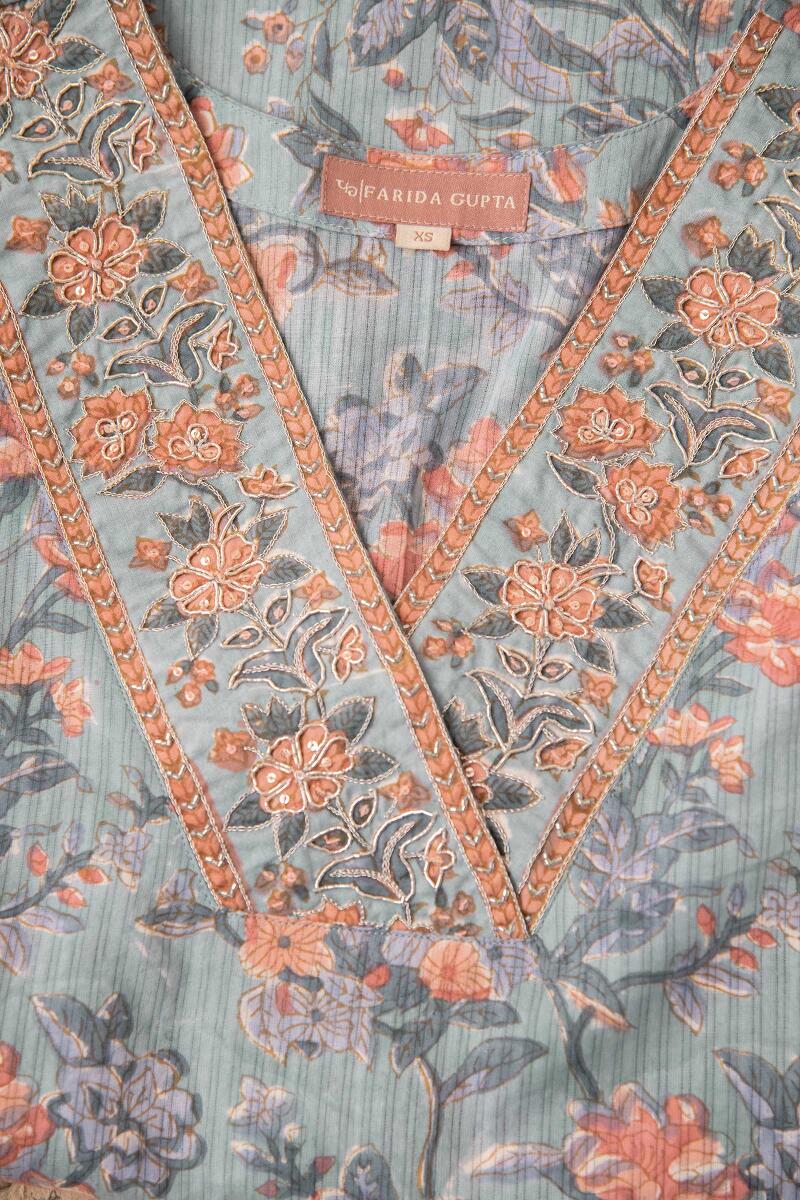 Blue Hand Block Printed Straight Cotton Kurta