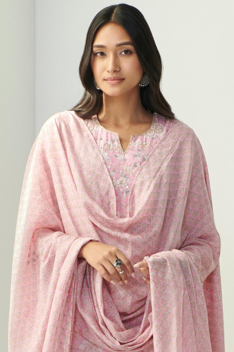 Pink Hand Block Printed Modal Dupatta