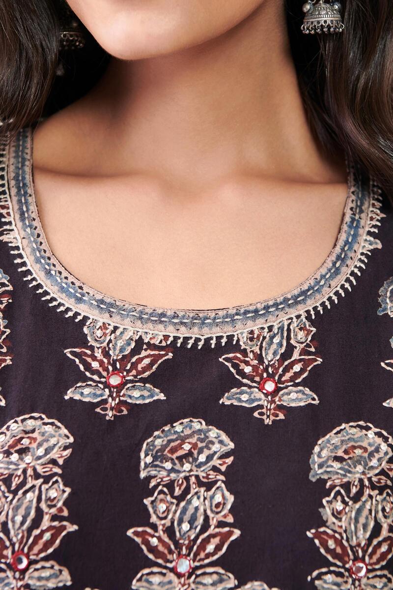 Black Hand Block Printed A-Line Cotton Kurta
