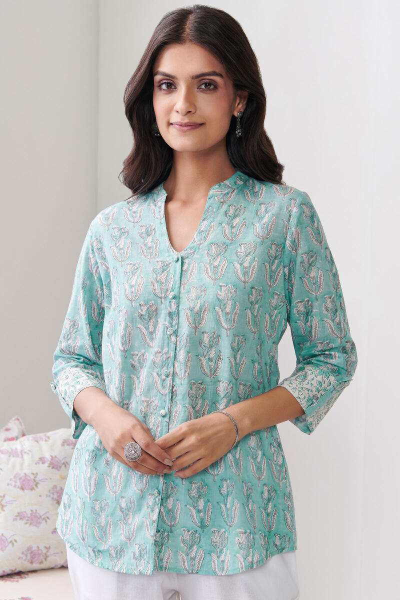 Blue Hand Block Printed Cotton Top