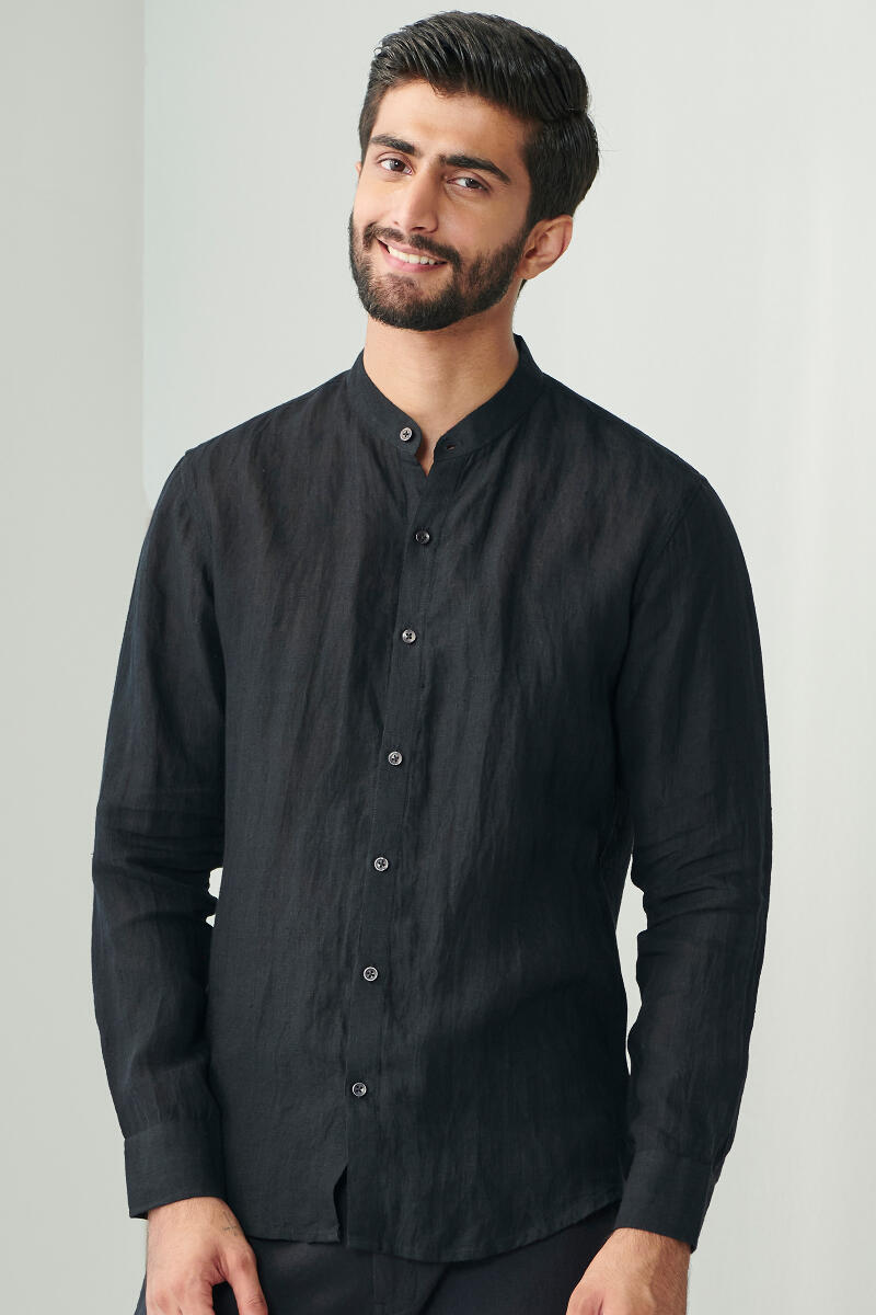 Black Handcrafted Linen Shirt