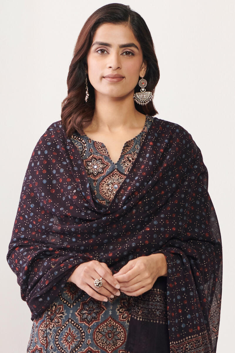 Ajrak Hand Block Printed Cotton Dupatta