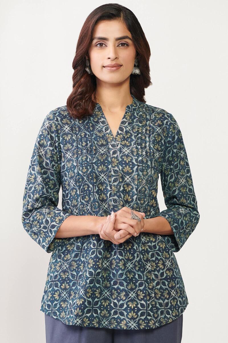 Indigo Hand Block Printed Cotton Top