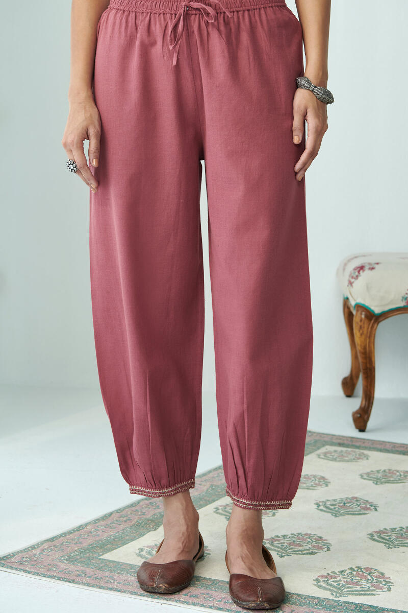 Red Handcrafted Cotton Izhaar Pants