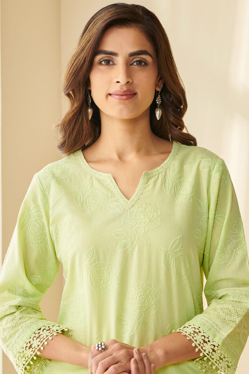 Green Handcrafted Straight Cotton Kurta