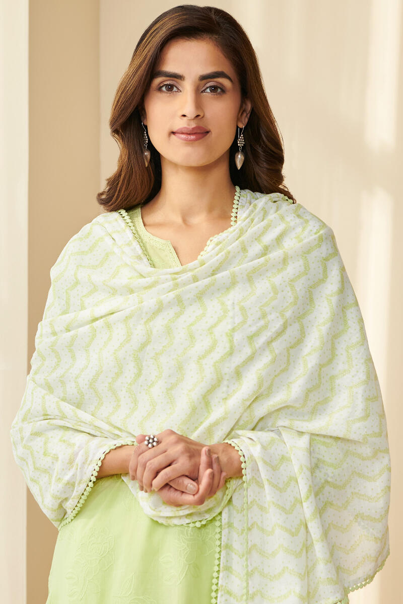 Green Hand Block Printed Cotton Dupatta