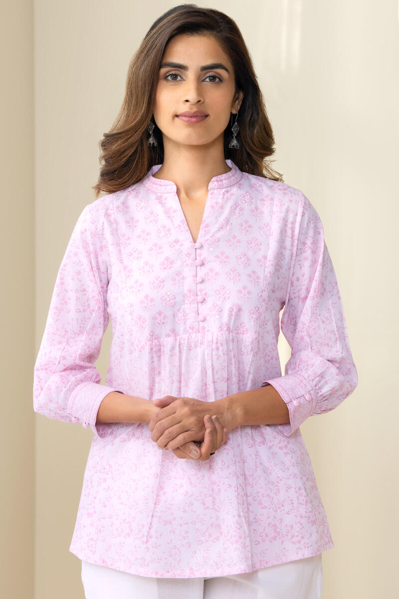 Pink Hand Block Printed Cotton Top