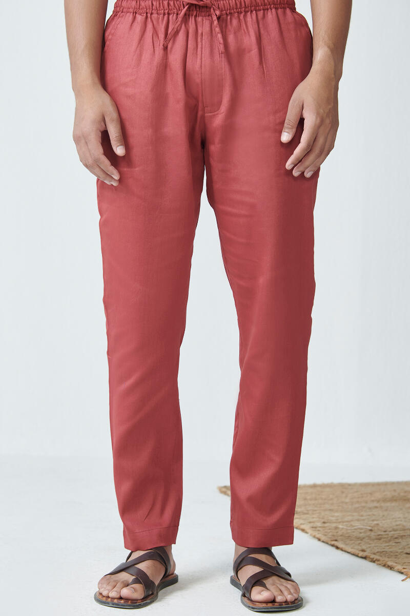 Red Handcrafted Vegan Silk Pants