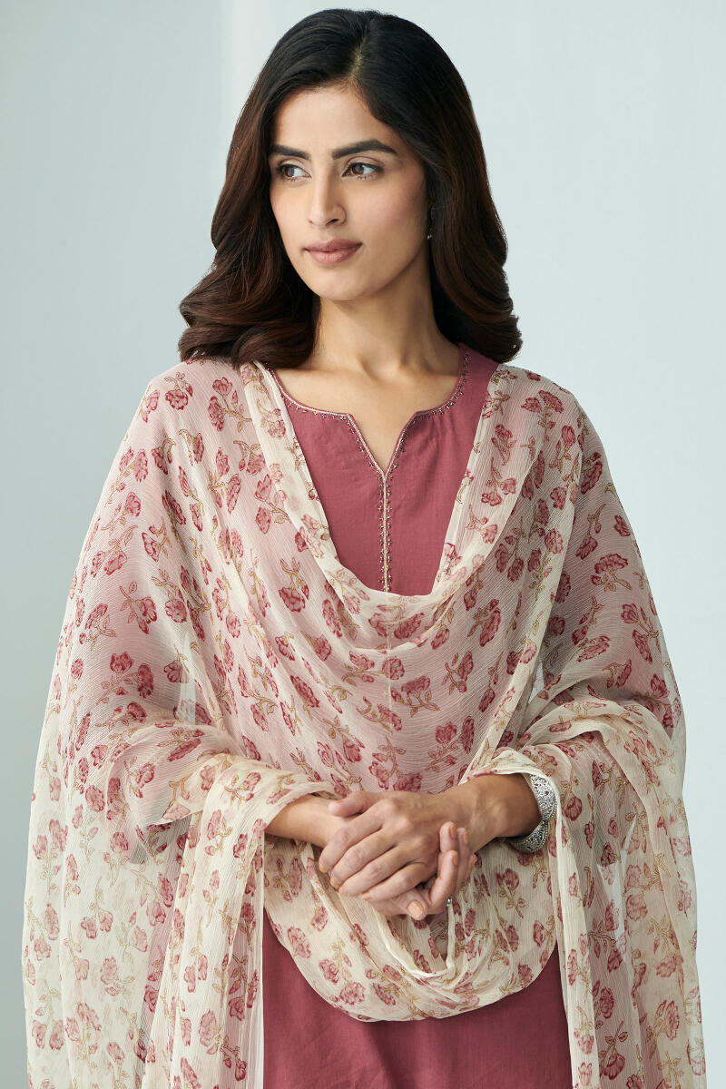Beige Hand Block Printed Chiffon Dupatta