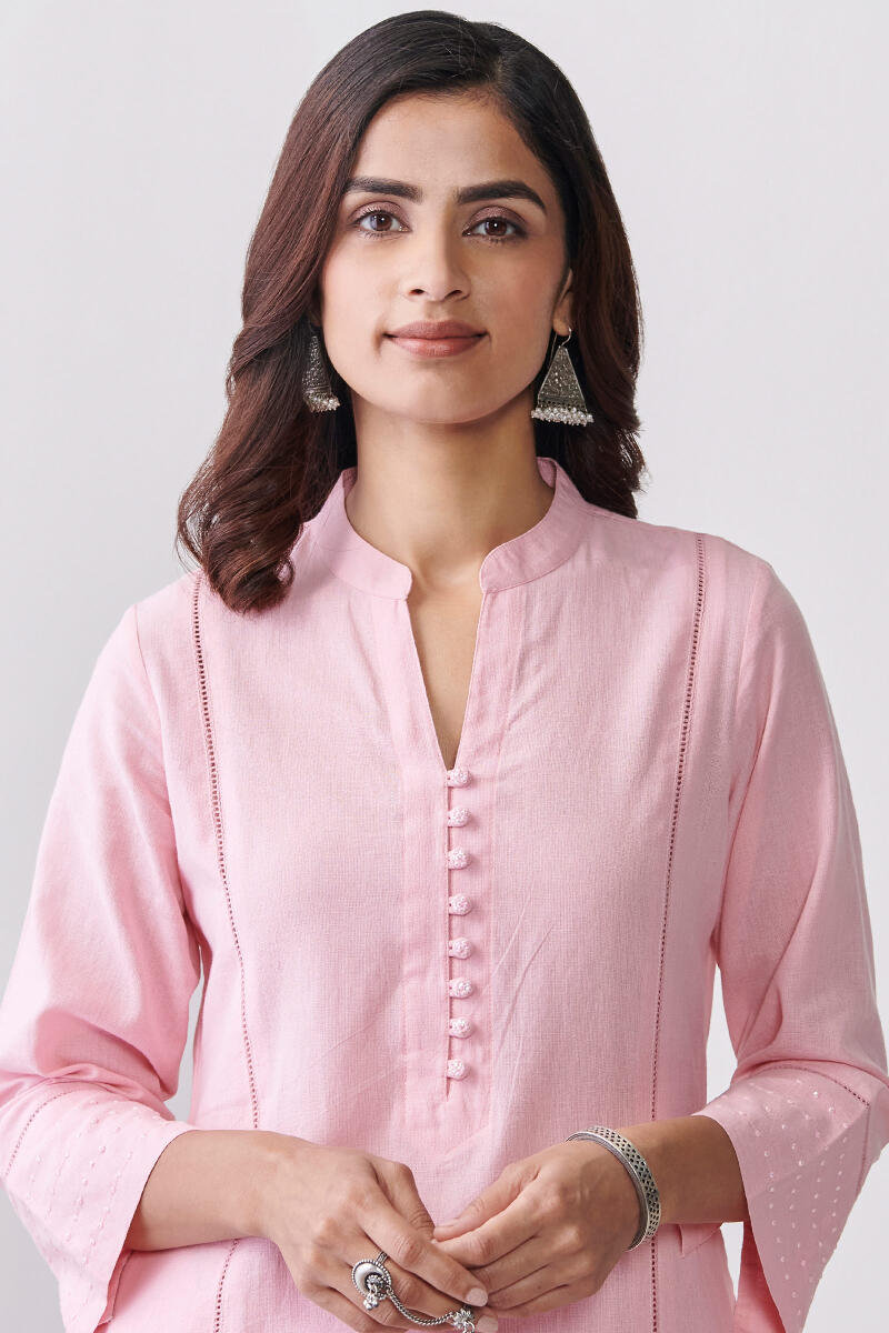 Pink Handcrafted Straight Cotton Kurta