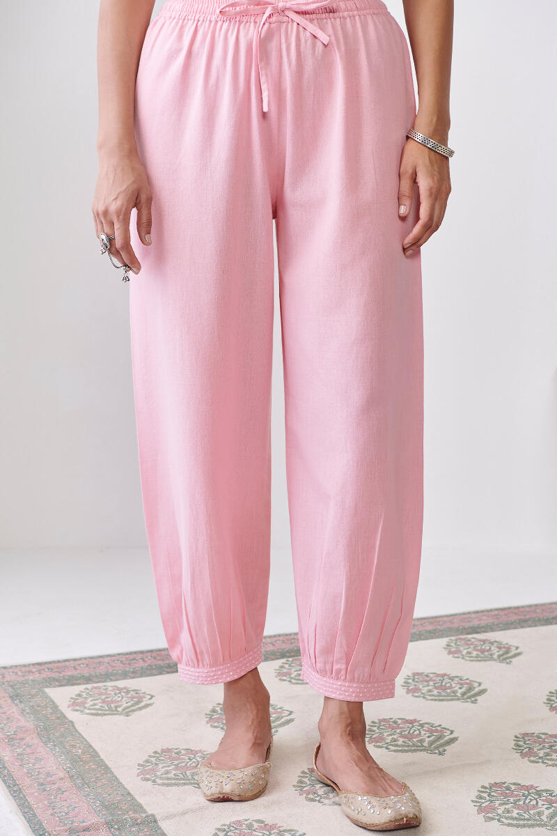 Pink Handcrafted Cotton Izhaar Pants