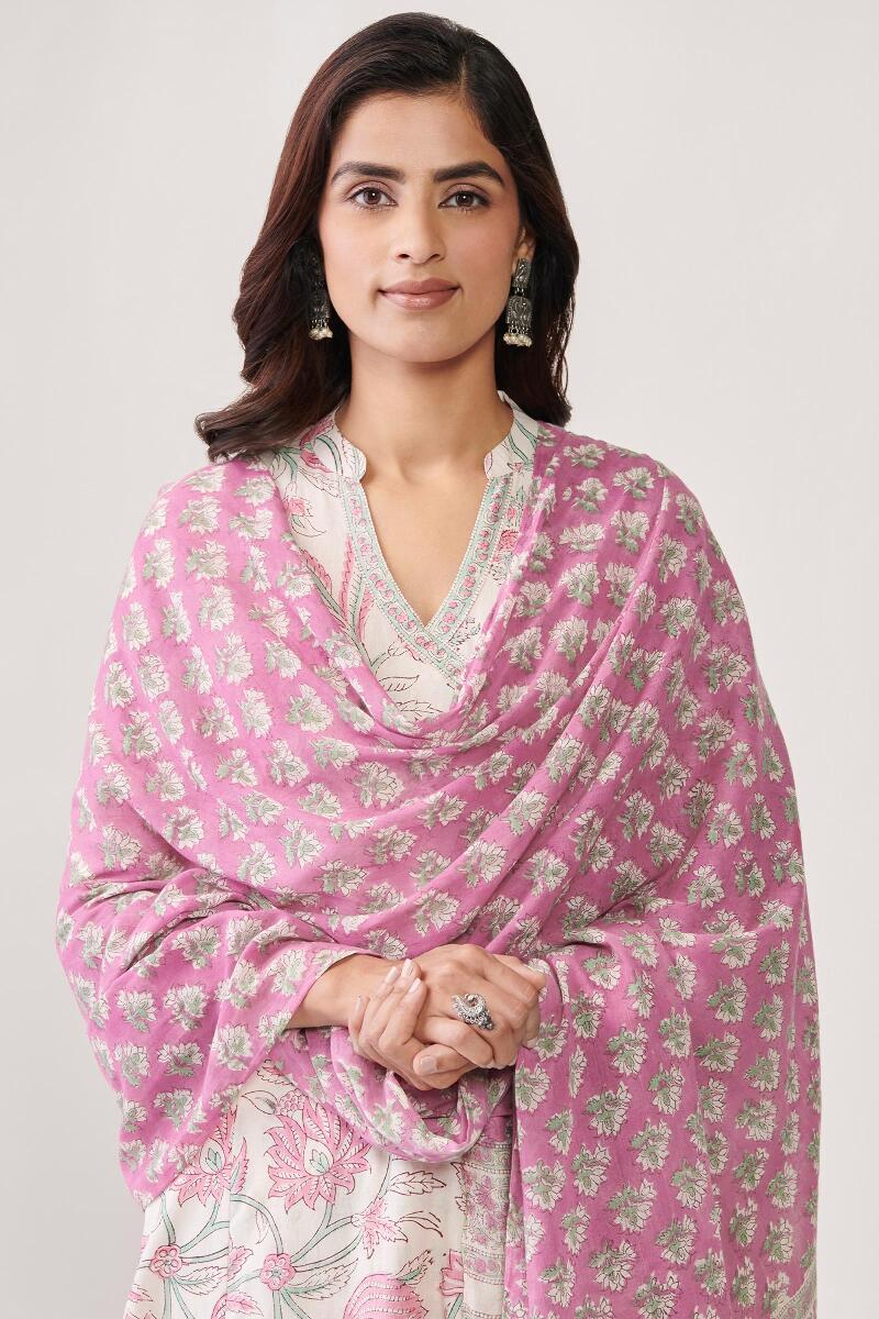 Pink Hand Block Printed Cotton Dupatta