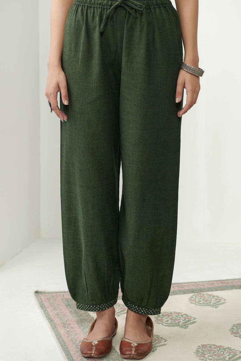 Green Handcrafted Cotton Izhaar Pants