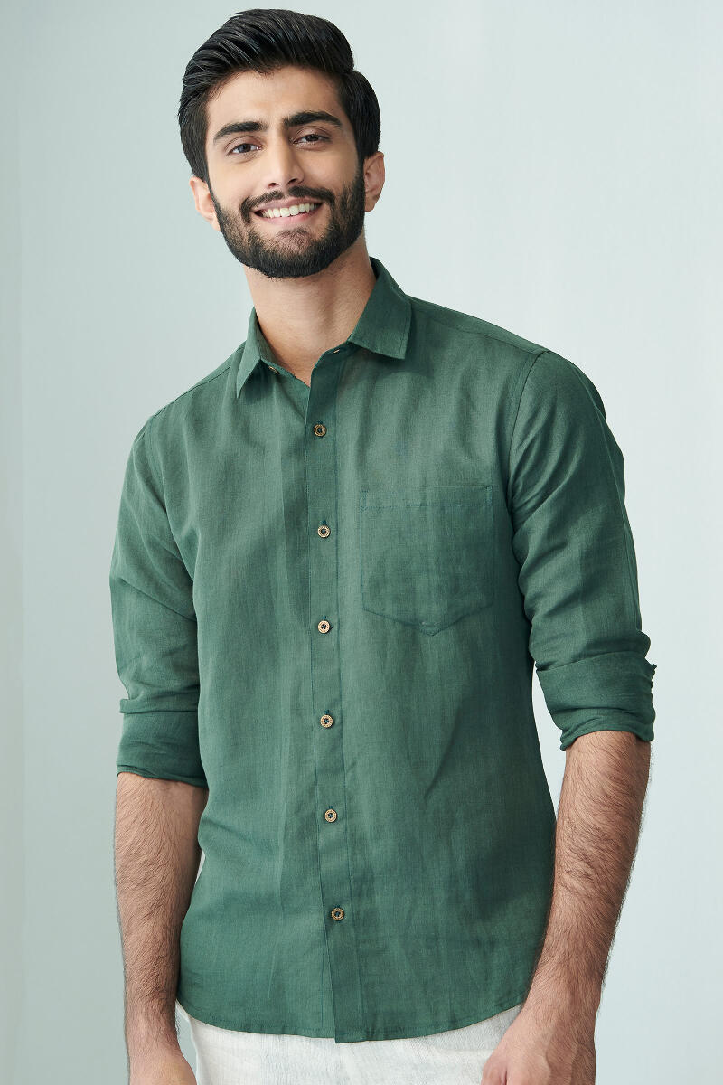 Green Handcrafted Cotton Linen Shirt