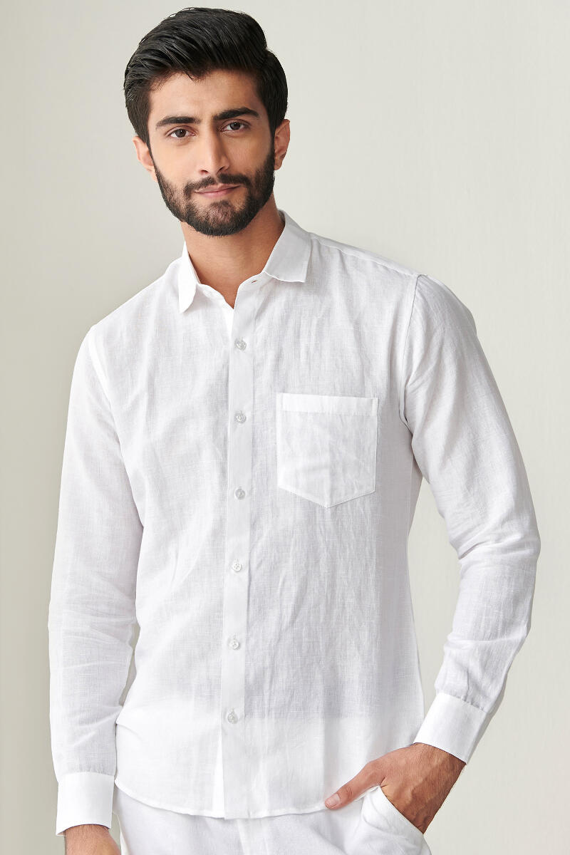 White Handcrafted Cotton Linen Shirt