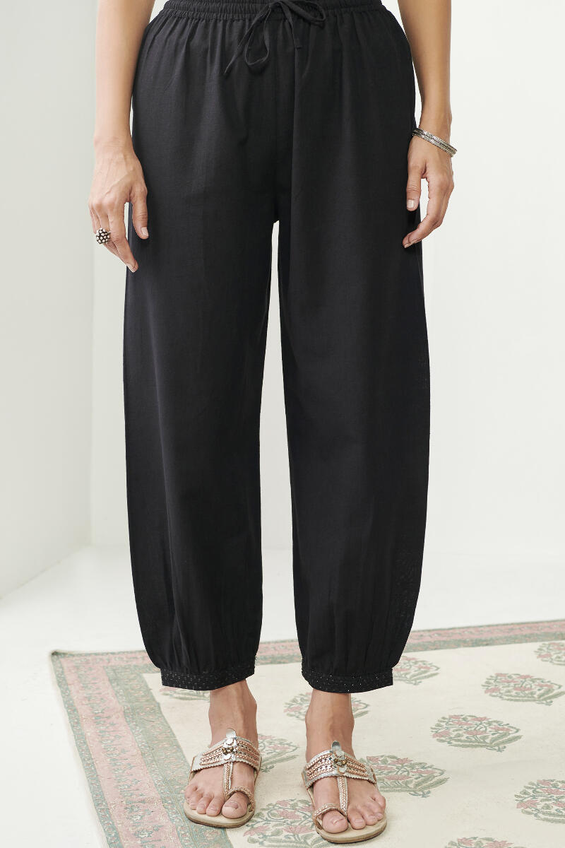 Black Handcrafted Cotton Izhaar Pants