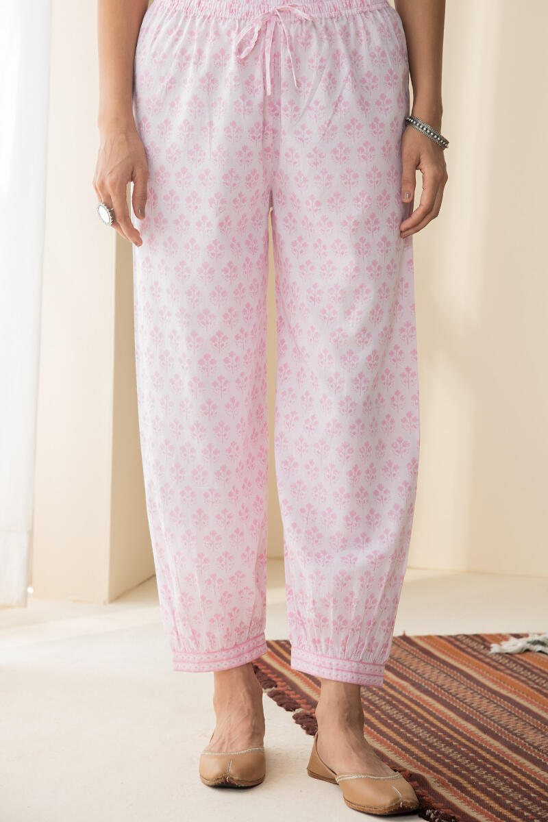 Pink Hand Block Printed Cotton Izhaar Pants