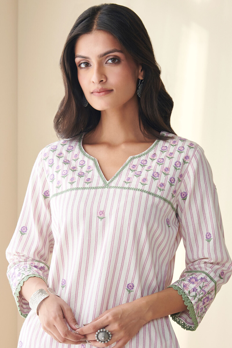 Off-White Handcrafted Straight Cotton Kurta
