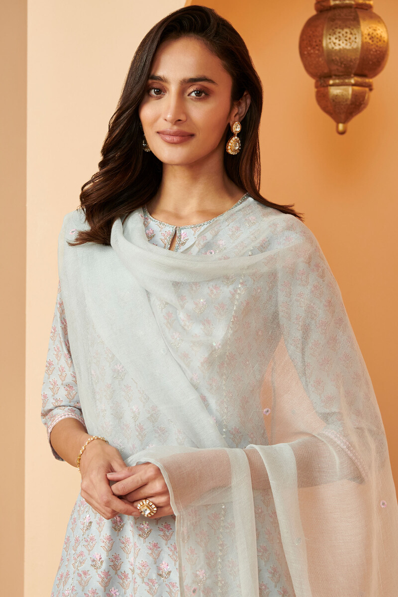 Blue Handcrafted Cotton Silk Dupatta