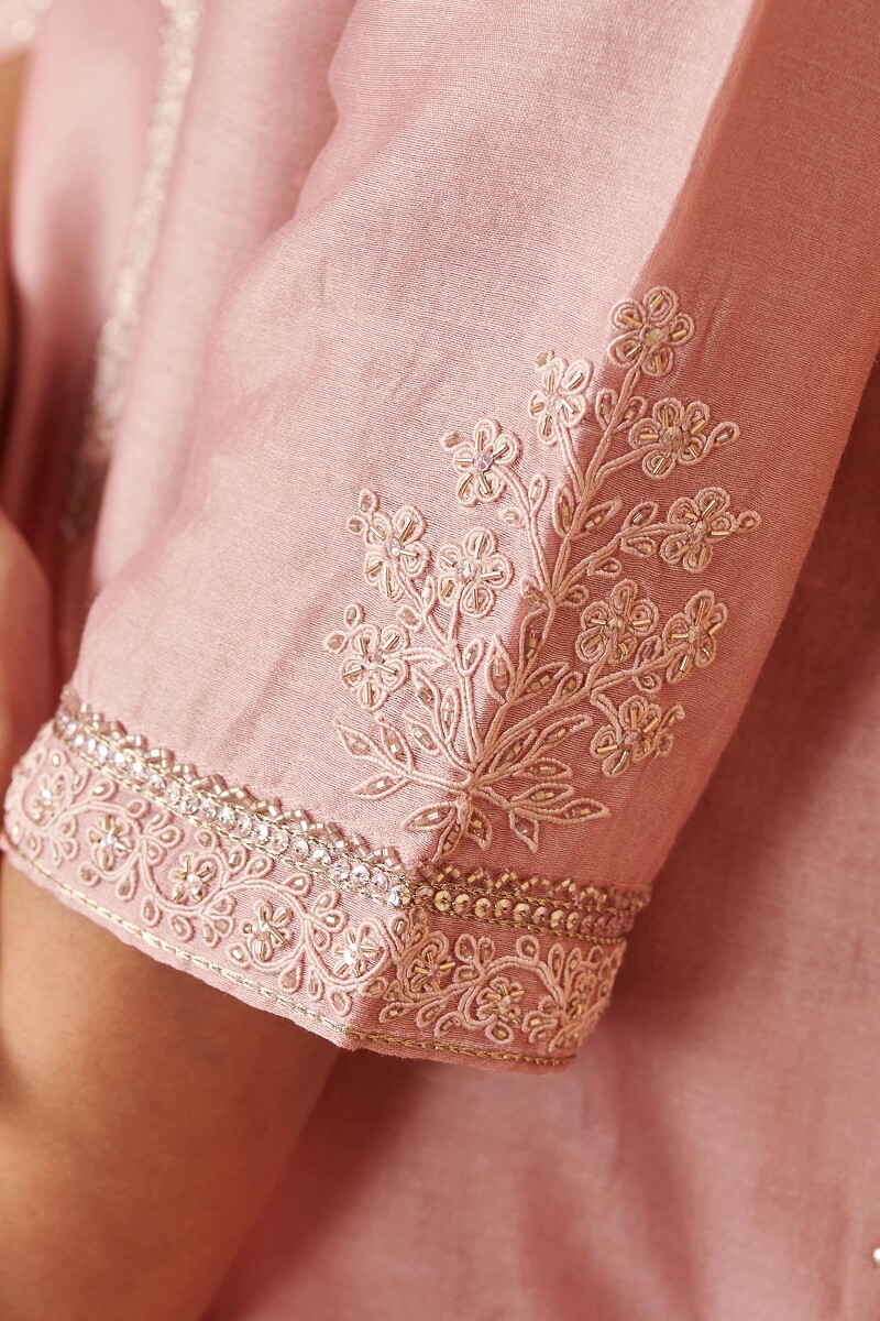 Pink Handcrafted Straight Chanderi Kurta