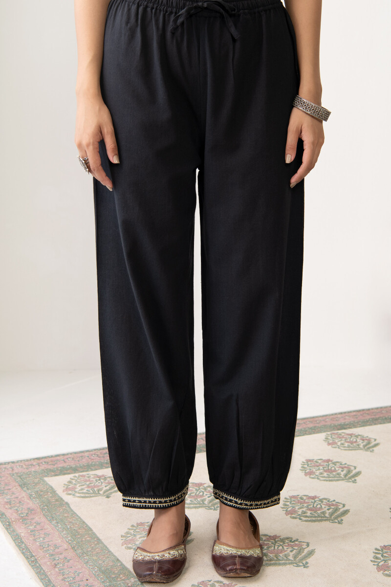 Black Handcrafted Cotton Izhaar Pants