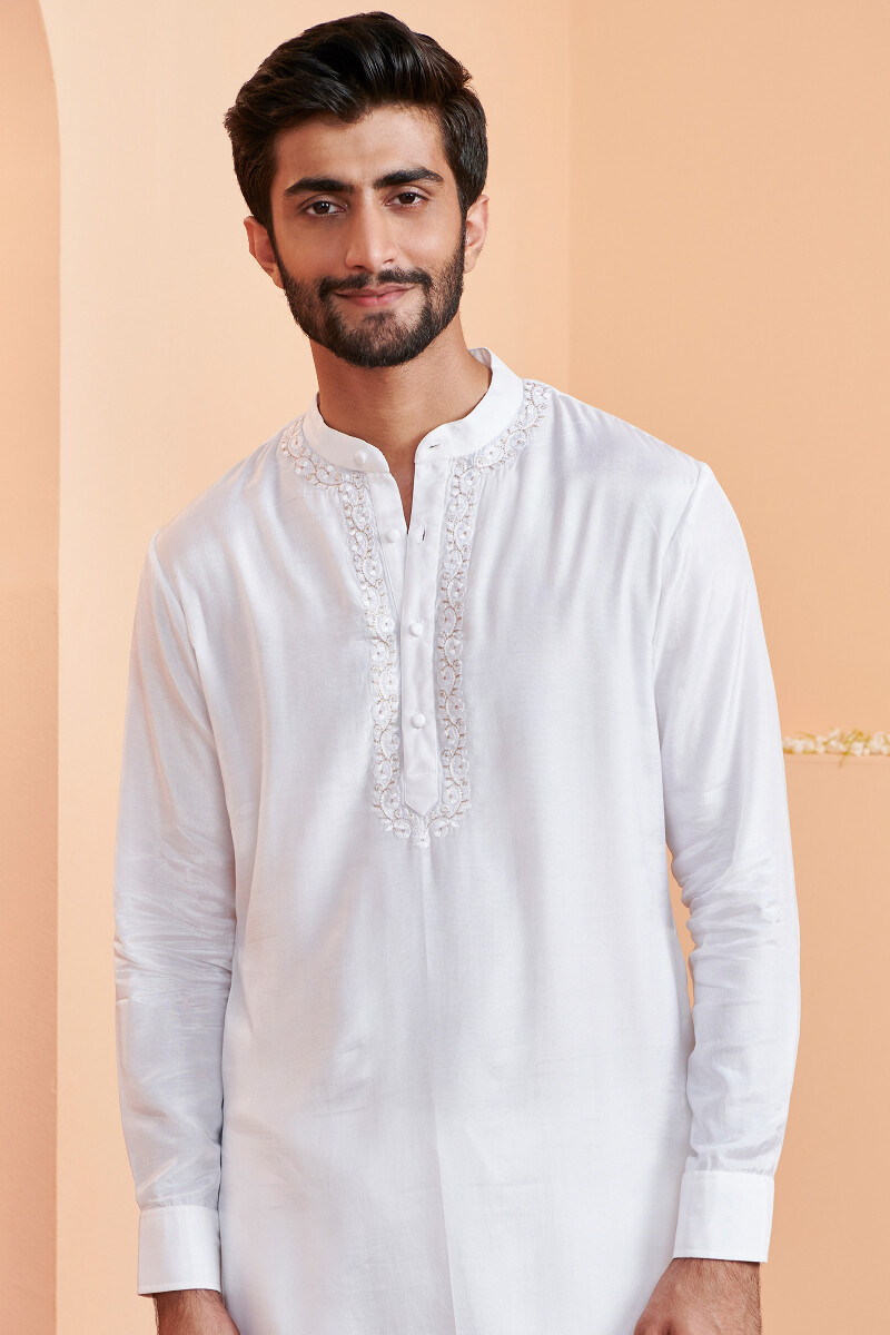 White Handcrafted Modal Kurta