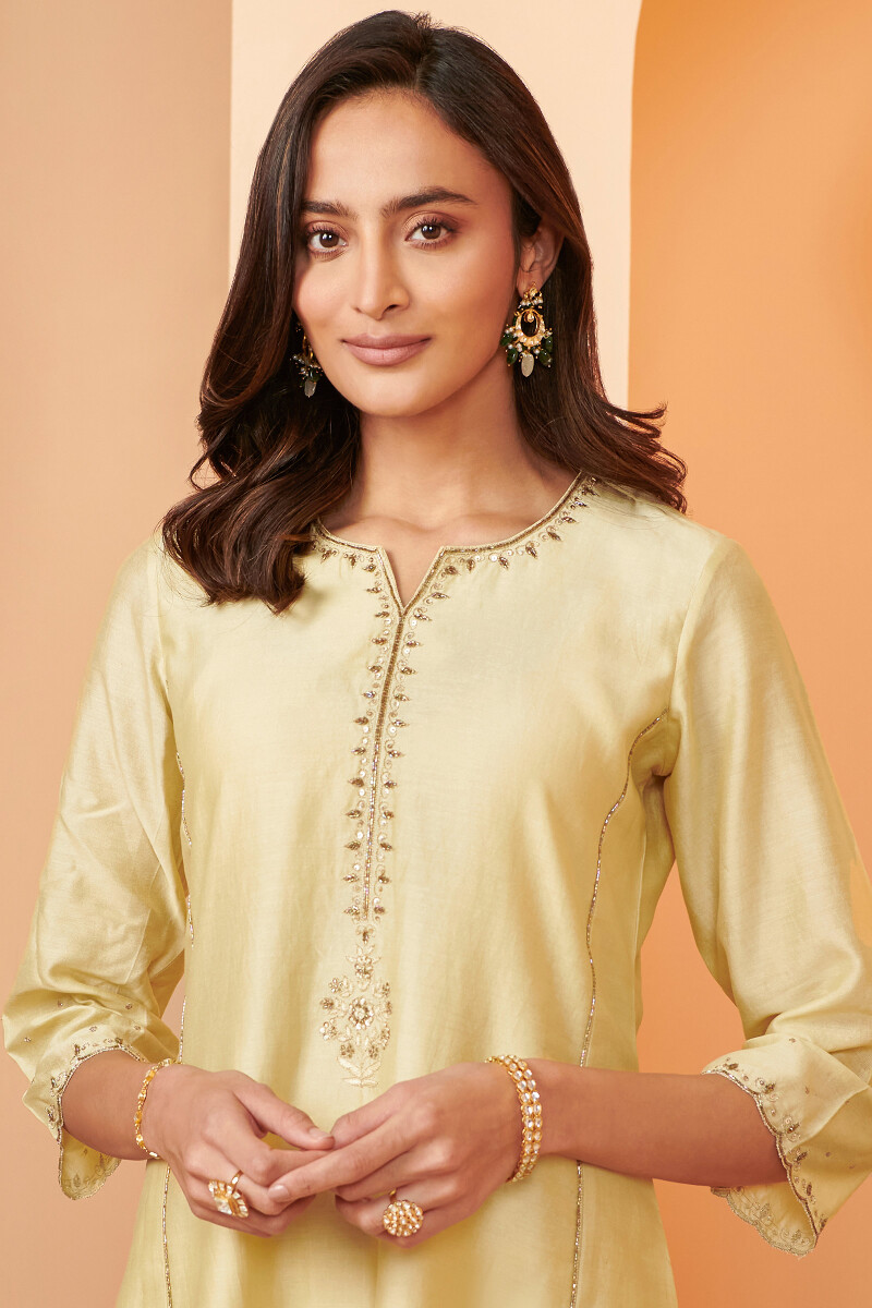 Yellow Handcrafted A-Line Chanderi Kurta